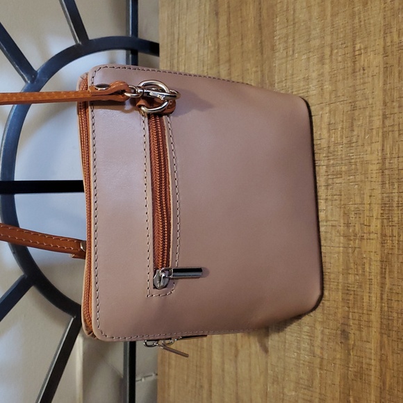 Vera Pelle Italian Leather Tan & Brown Crossbody Handbag - Girlie European Boho - Picture 5 of 13